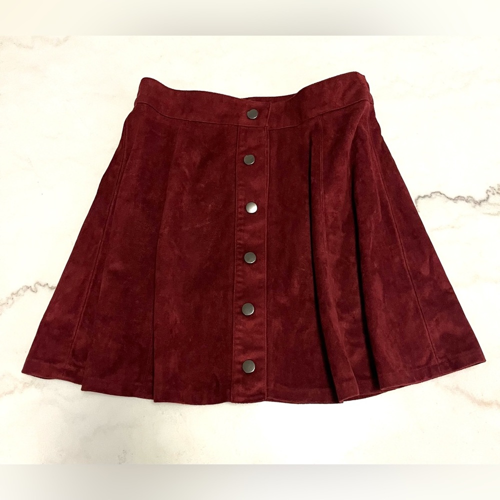 Burgundy red suede lol mini skirt size small